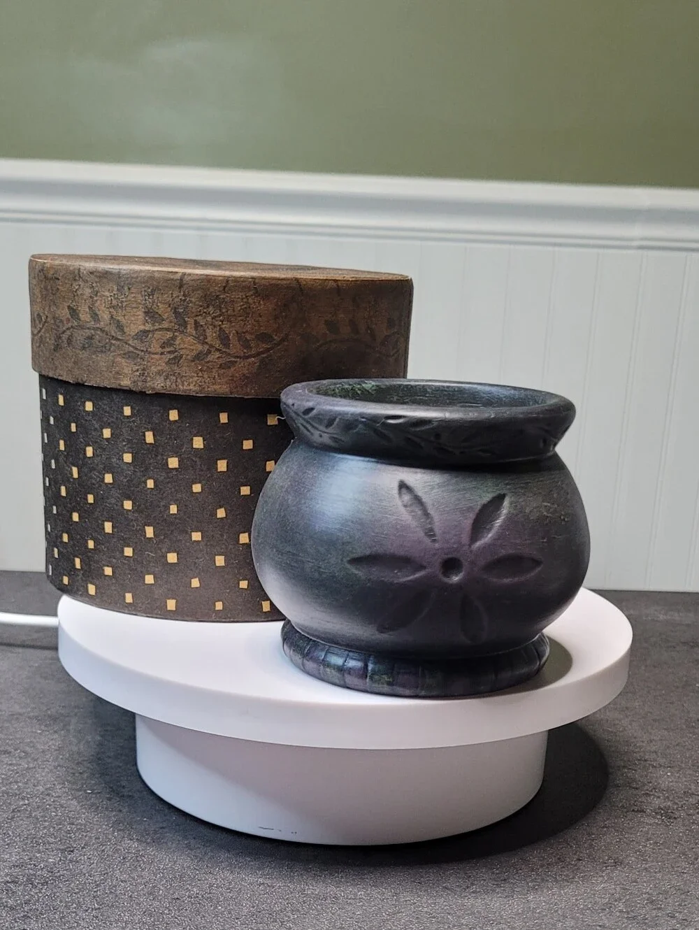 VTG 2001 Lang Primitives Crock Votive Holder Ellen Stouffer Primitive Floral